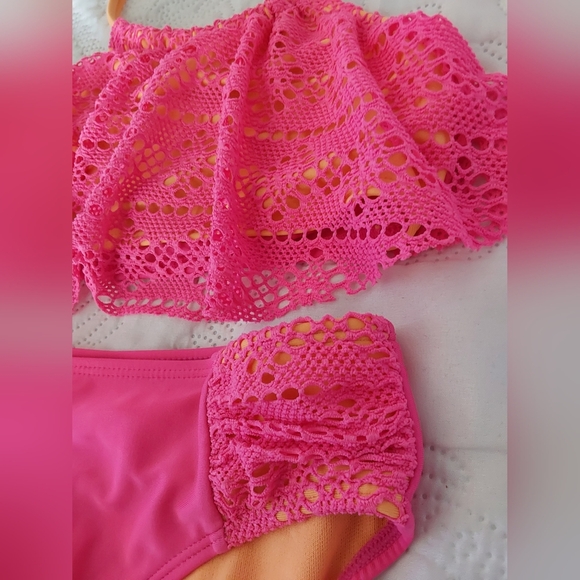 Justice Cat & Jack Swimsuit, Girl's Hot Pink Halter Bikini Set, Size Medium 7/8 - Picture 4 of 8